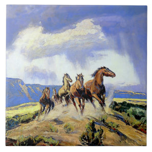 Carreau « Chevaux sauvages du Nevada » par Carl Oscar Borg