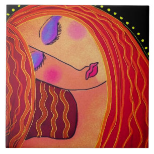 Carreau Cheveux rouge brillant peinture numérique Abstrait