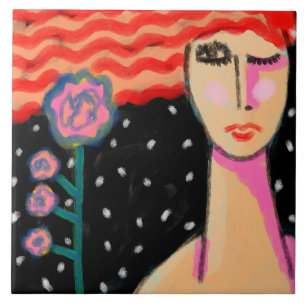 Carreau Cheveux Rouges Roses Roses Art Abstrait