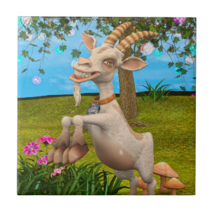 Carreau Chèvre de dessin animé drôle Art d'animal de jardi