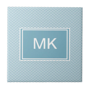 Carreau Chevron bleu avec Monogramme