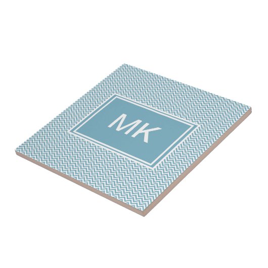 Carreau Chevron bleu avec Monogramme (Côté)