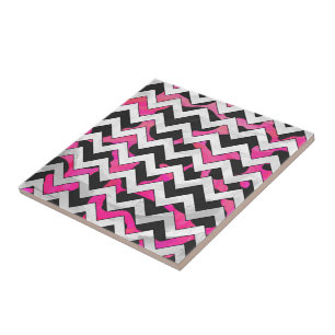Carreau Chevron Cow Hot rose et noir
