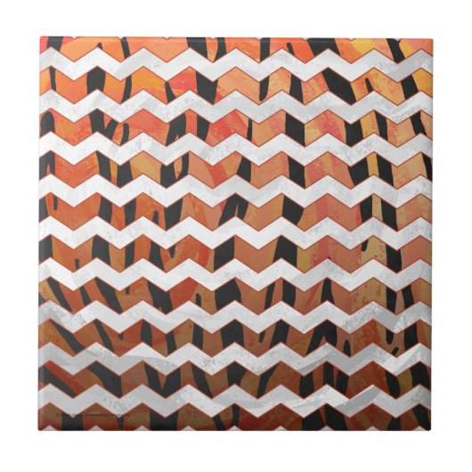 Carreau Chevron Tiger chaud orange et noir (Devant)
