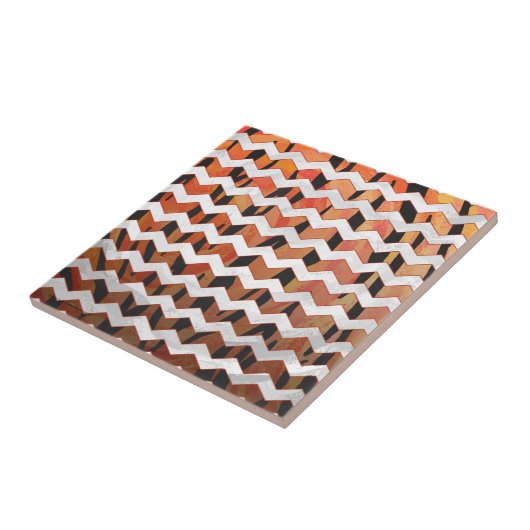 Carreau Chevron Tiger chaud orange et noir (Côté)