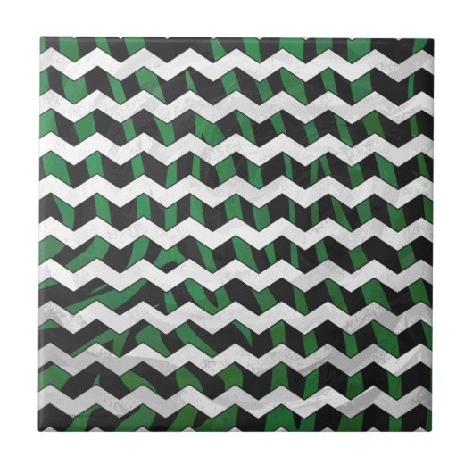 Carreau Chevron Zebra noir et vert (Devant)