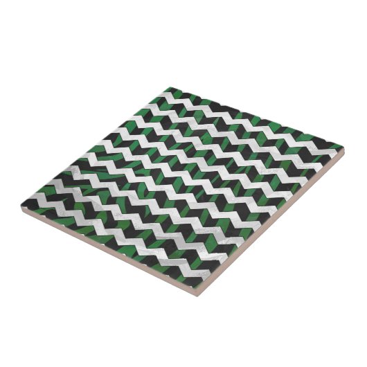 Carreau Chevron Zebra noir et vert (Côté)