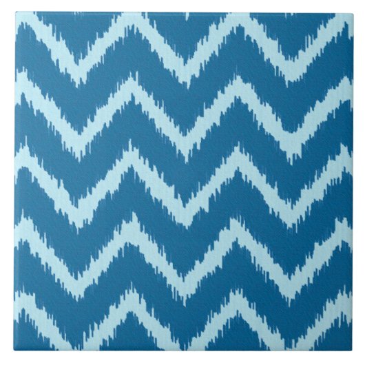 Carreau Chevrons Ikat - Indigo et Bleu Pâle (Devant)