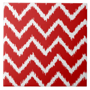 Carreau Chevrons Ikat - Rouge profond et blanc
