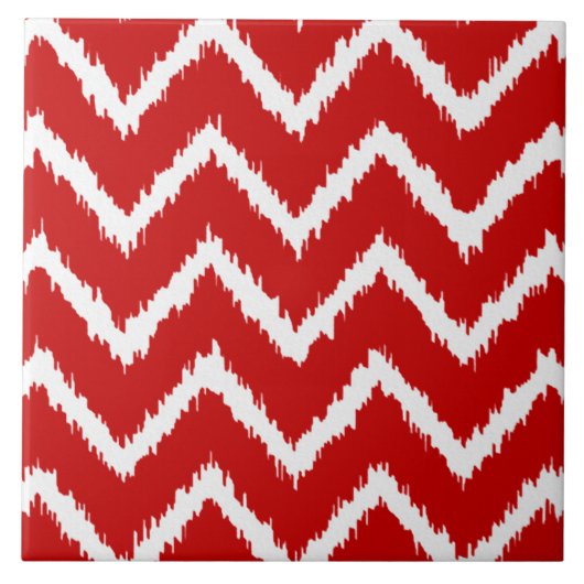 Carreau Chevrons Ikat - Rouge profond et blanc (Devant)