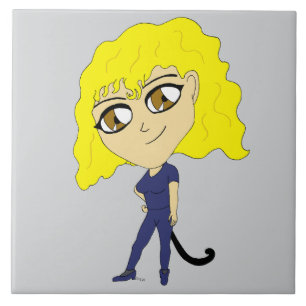 Carreau Chibi avec un chat comme une queue