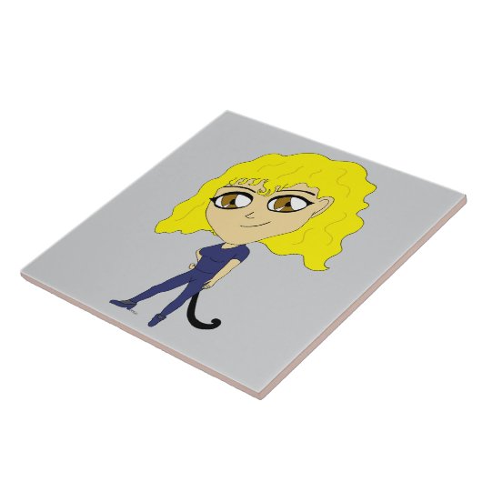 Carreau Chibi avec un chat comme une queue (Côté)