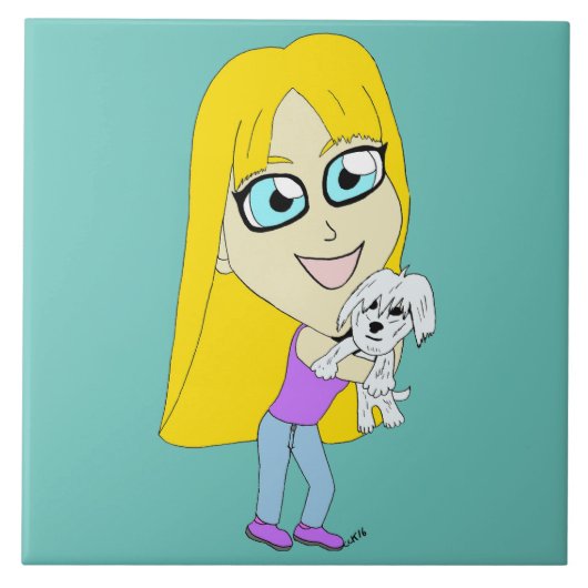 Carreau Chibi avec un chiot (Devant)