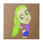 Carreau chibi fille avec brique en céramique lapin (Devant)