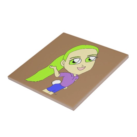 Carreau chibi fille avec brique en céramique lapin (Côté)