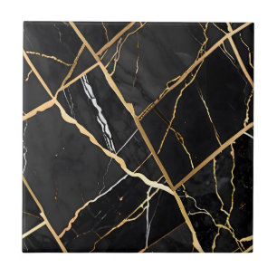 Carreau Chic Elégant noir jaune or Faux Marble