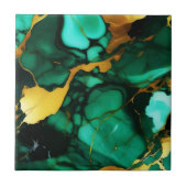 Carreau Chic Elegant vert foncé jaune Faux Marble (Devant)