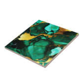 Carreau Chic Elegant vert foncé jaune Faux Marble (Côté)