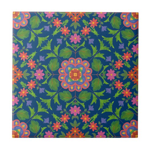 Carreau Chic Floral Rangoli Carrelage en céramique bleu pr (Devant)