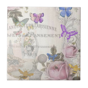 Carreau chic français, rustique campagnard, motif floral, 