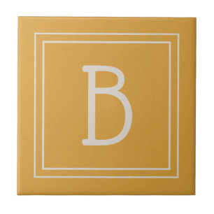 Carreau Chic Monogramme jaune or et blanc cassé initial