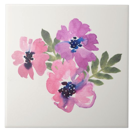 Carreau Chic Rustique Fleurs Aquarelle Rose Crème (Devant)