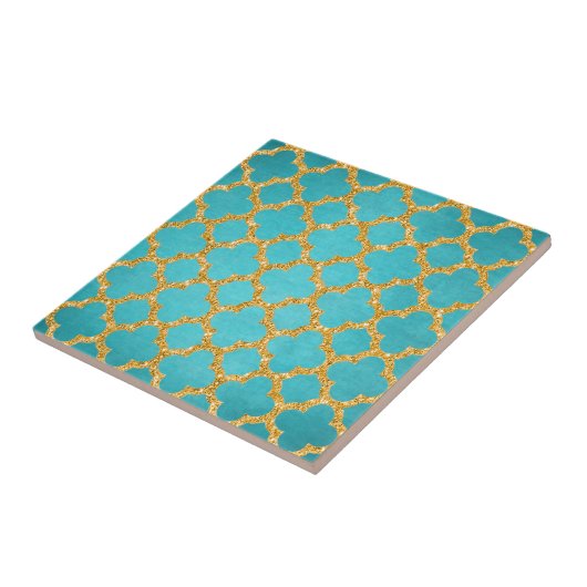 Carreau Chic Turquoise Turquoise Marocain Quatrefoil Motif (Côté)