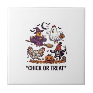 Carreau Chick Or Treat Haloween Poulets Sorcière Fantôme C