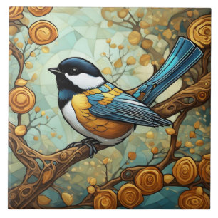 Carreau Chickadee Bird Art Nouveau Art Déco Great Tit
