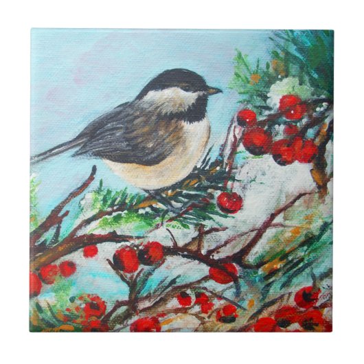 Carreau Chickadee-Sweet Winter Black Capped Oiseau de Chic (Devant)