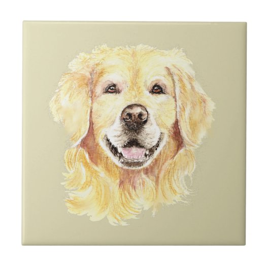 Carreau Chien animal de compagnie retriever doré aquarelle (Devant)