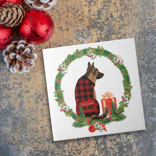 Carreau Chien berger allemand couronne de Noël