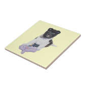 Carreau chien blanc d'akita de noir mignon de chiot avec (Côté)