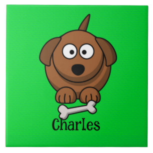 Carreau Chien Brown avec os personnalisé sur vert