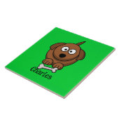 Carreau Chien Brown avec os personnalisé sur vert (Côté)
