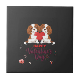 Carreau Chien Cavalier King Saint-Valentin Floral Fête