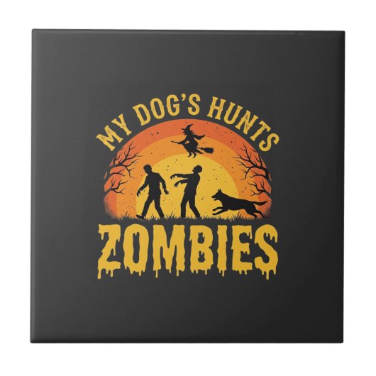 Carreau Chien Chasse Les Zombies Design Halloween (Devant)