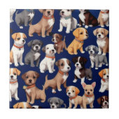 Carreau Chien Chien Chien bleu de la marine Design Motif (Devant)