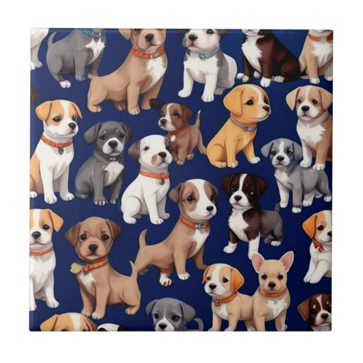Carreau Chien Chien Chien bleu de la marine Design Motif (Devant)