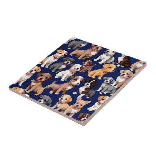 Carreau Chien Chien Chien bleu de la marine Design Motif (Côté)