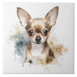 Carreau Chien Chihuahua tabby, aquarelle pour animal de co