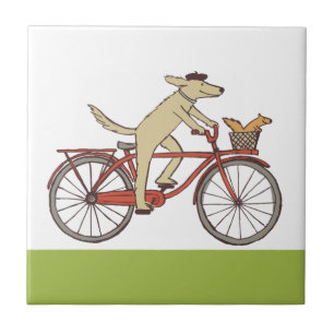 Carreau Chien cycliste avec ami écureuil - Art animal amus