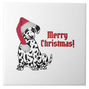 Carreau Chien dalmate rouge Casquette Joyeux Noël