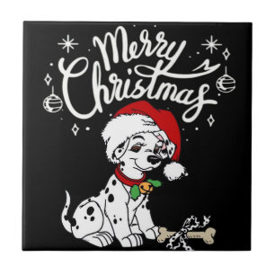 Carreau Chien dalmatien chiot dans un chapeau de Noël Sant