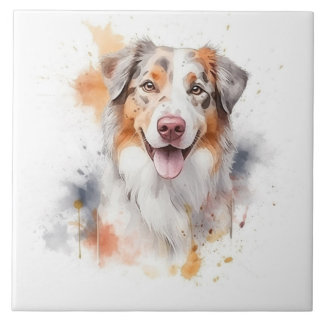 Carreau Chien d'aquarelle de berger australien