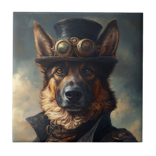 Carreau Chien de berger allemand Steampunk en haut-de-form