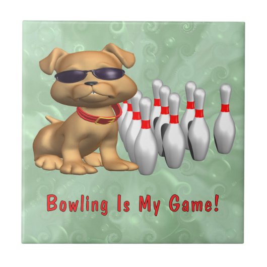 Carreau Chien de jeu de bowling (Devant)