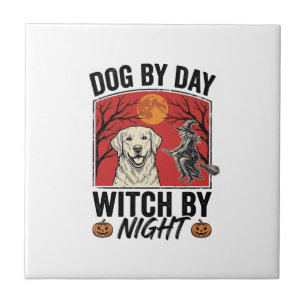 Carreau Chien de Jour Sorcière de Nuit Vintage Halloween C