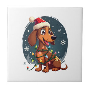 Carreau Chien de Noël Dachshund Père Noël Xmas Wiener Femm
