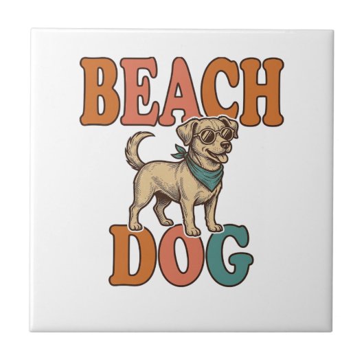 Carreau Chien de plage gravure vintage conception graphiqu (Devant)